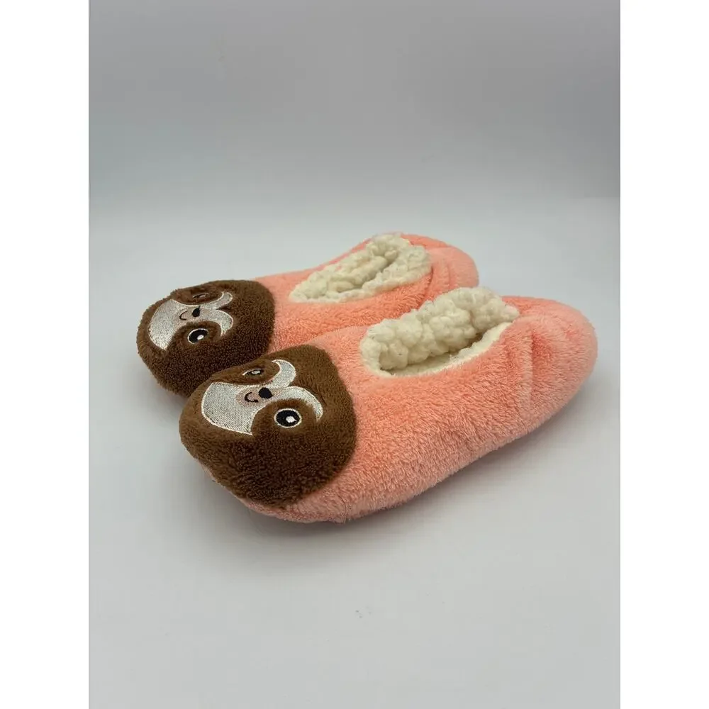 Fuzzy Cozy Sloth Slippers Grippy Bottoms Kids Size 8-13